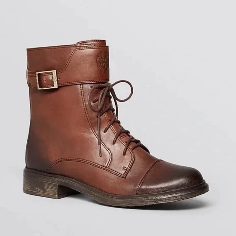 Vince Camuto Taryn Brown Leather Combat Boots with Zip-Up Size 9.0 M